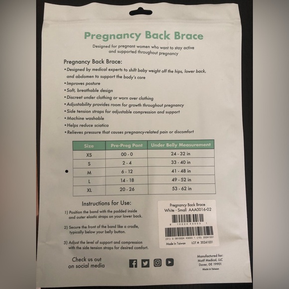 White pregnancy back brace band Motif Medical - Picture 6 of 6